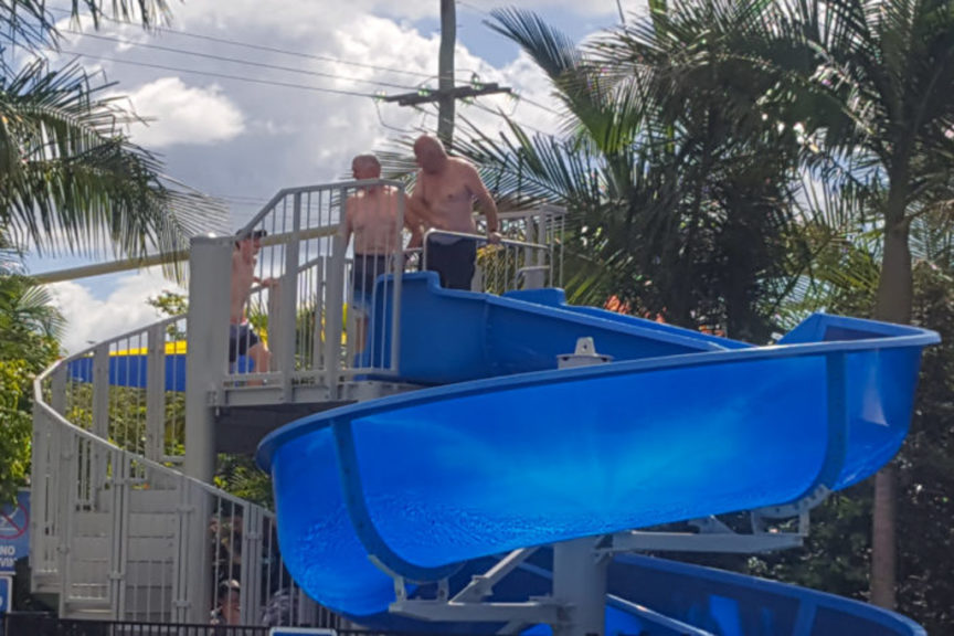 "Big Boys" take over the water slide